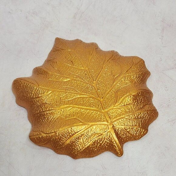 1  Autumn Harvest Leaf Glass Plates Gold Metallic Back - Picture 5 of 10